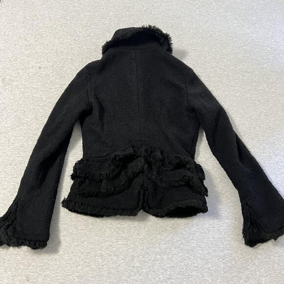 Gaetano Navarra Blazer Womens IT 40 Small Black Boucle Fringe Chain Italy Peplum - Picture 3 of 16